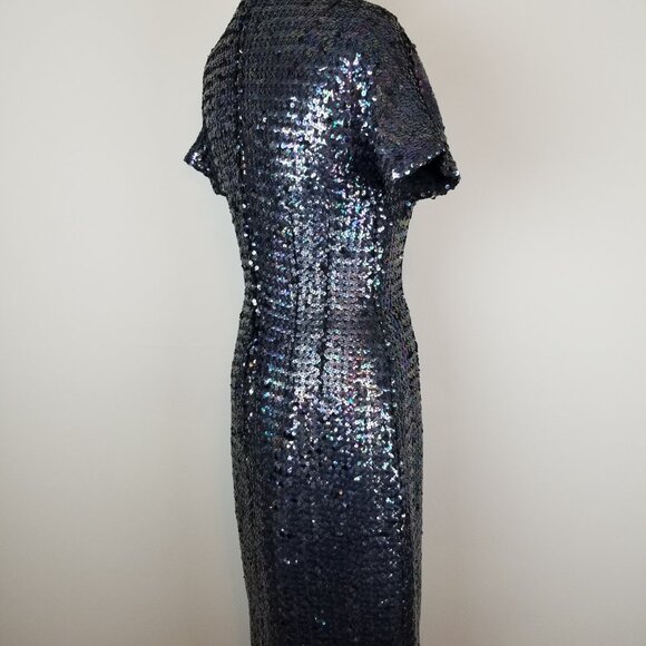 Vintage 1960's Black Iridescent Shimmery Sequin Cocktail Wiggle Sheath Dress - Picture 7 of 10
